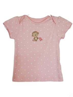 K1303 * Child of Mine Monkey & Bird Polka Dot Top Pink White Size 6-9M